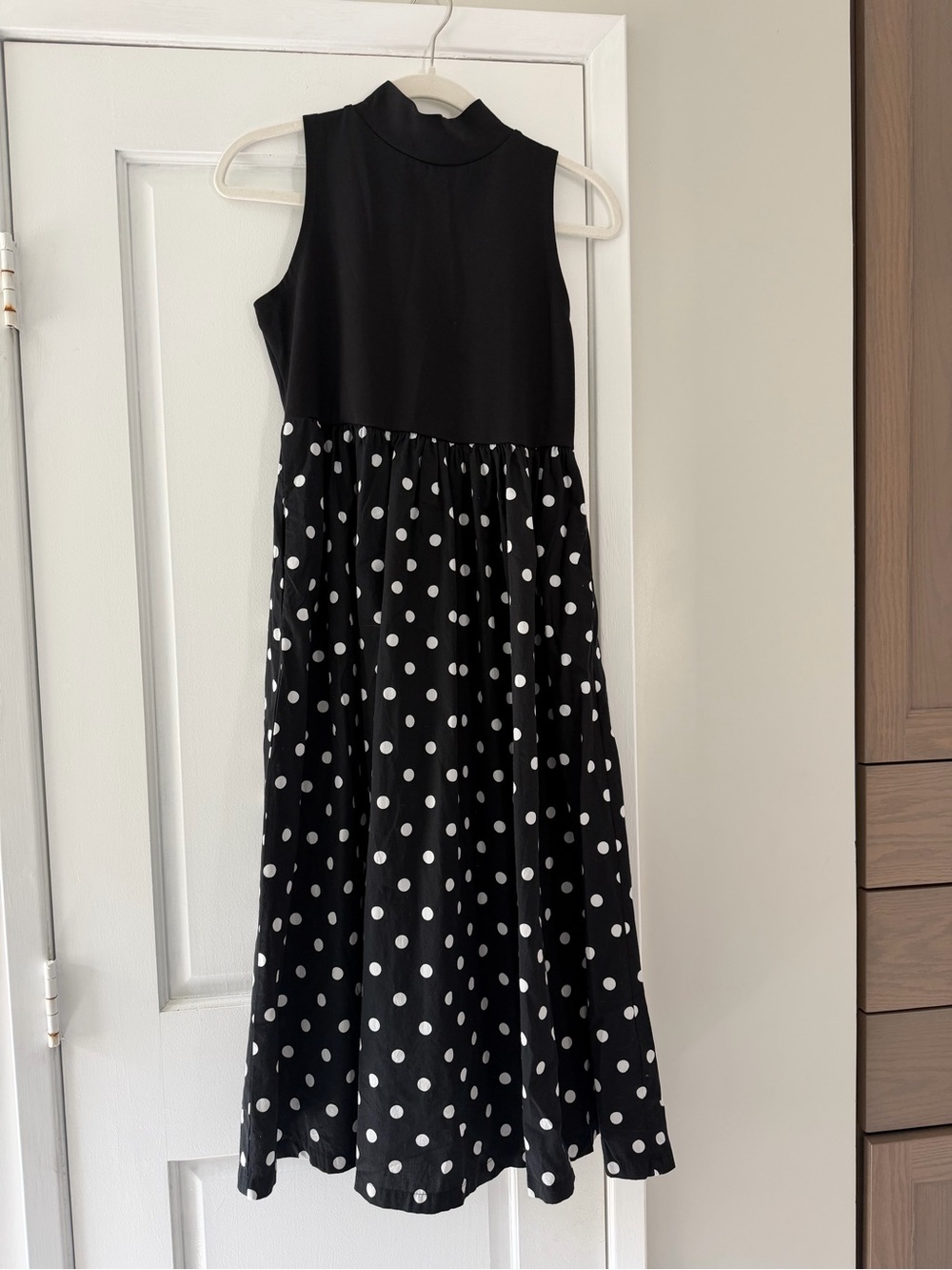 Maeve Black & White Polka Dot Sleeveless Maxi Dress